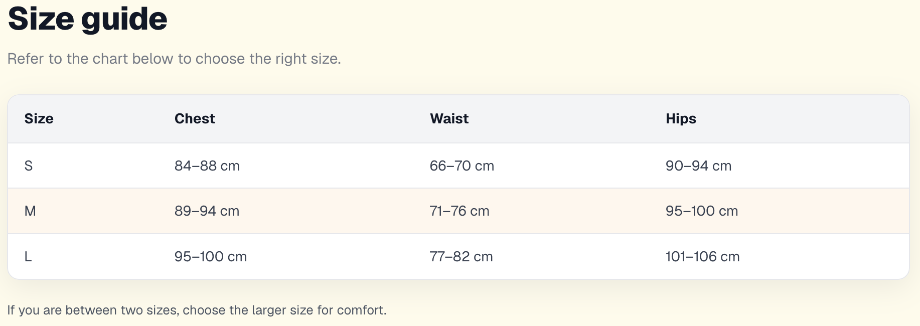 Preview — Size guide